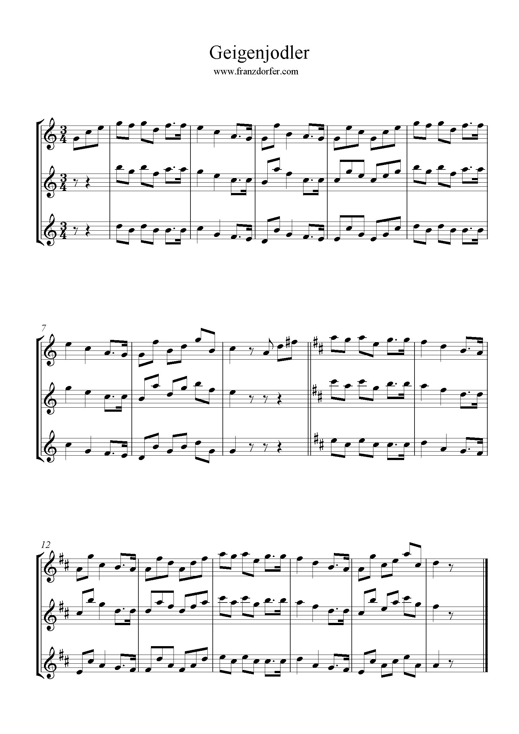 Geigenjodler, Trionnoten Grigenjodler in G