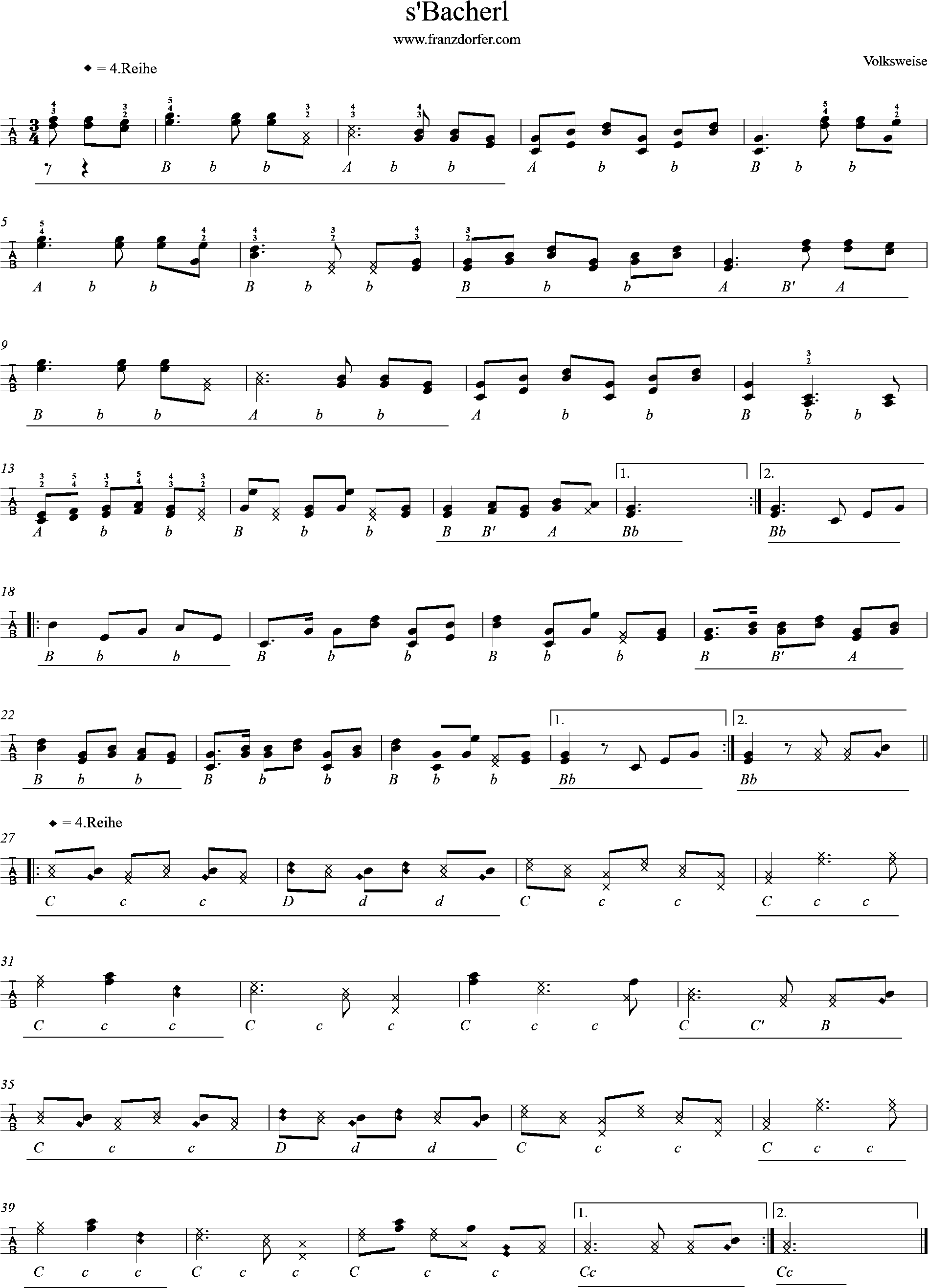 Ziach, Quetschn - Staader Landler, - Am Bacherl Staader Landler- Am Bacherl - Griffschrift