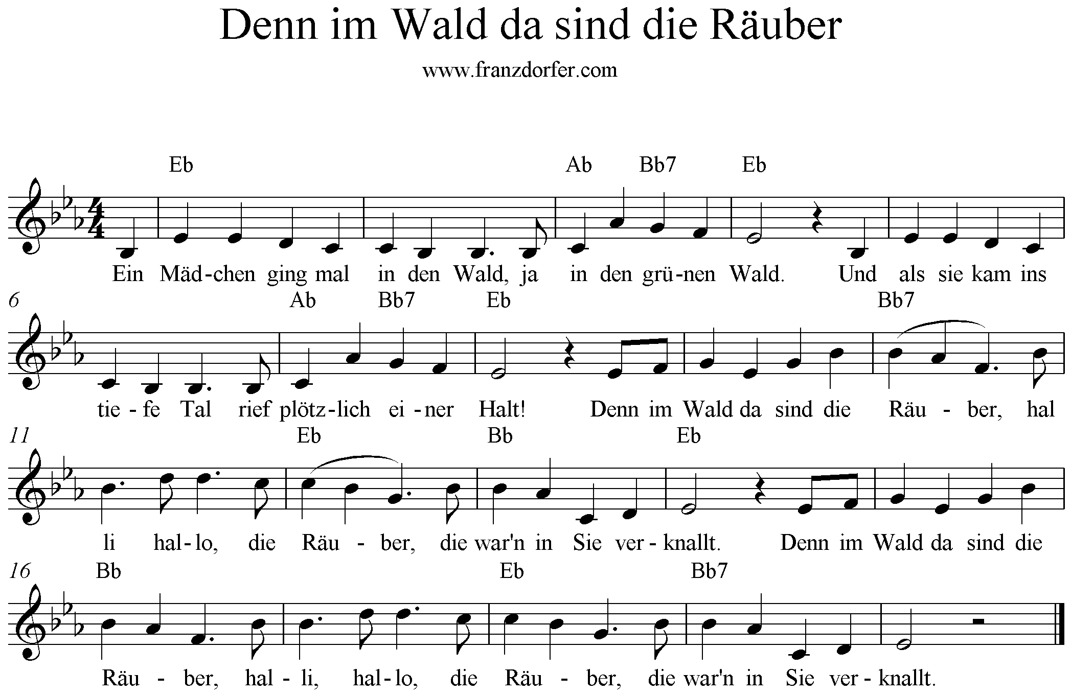 noten denn im Wal da sind die Räuber