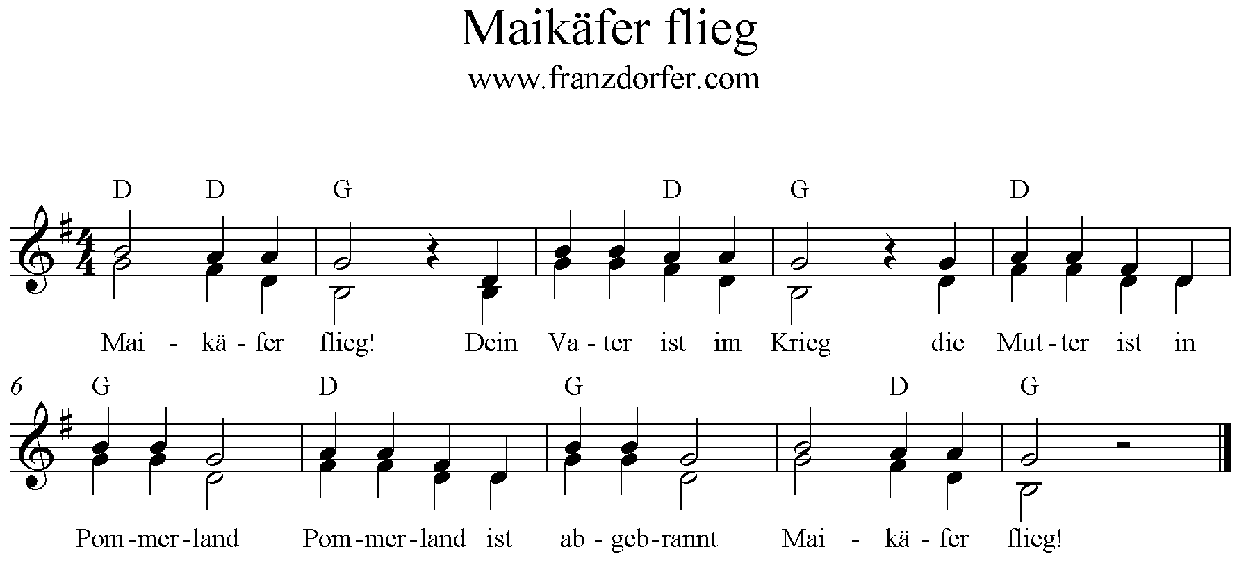 Noten Maikäfer flieg