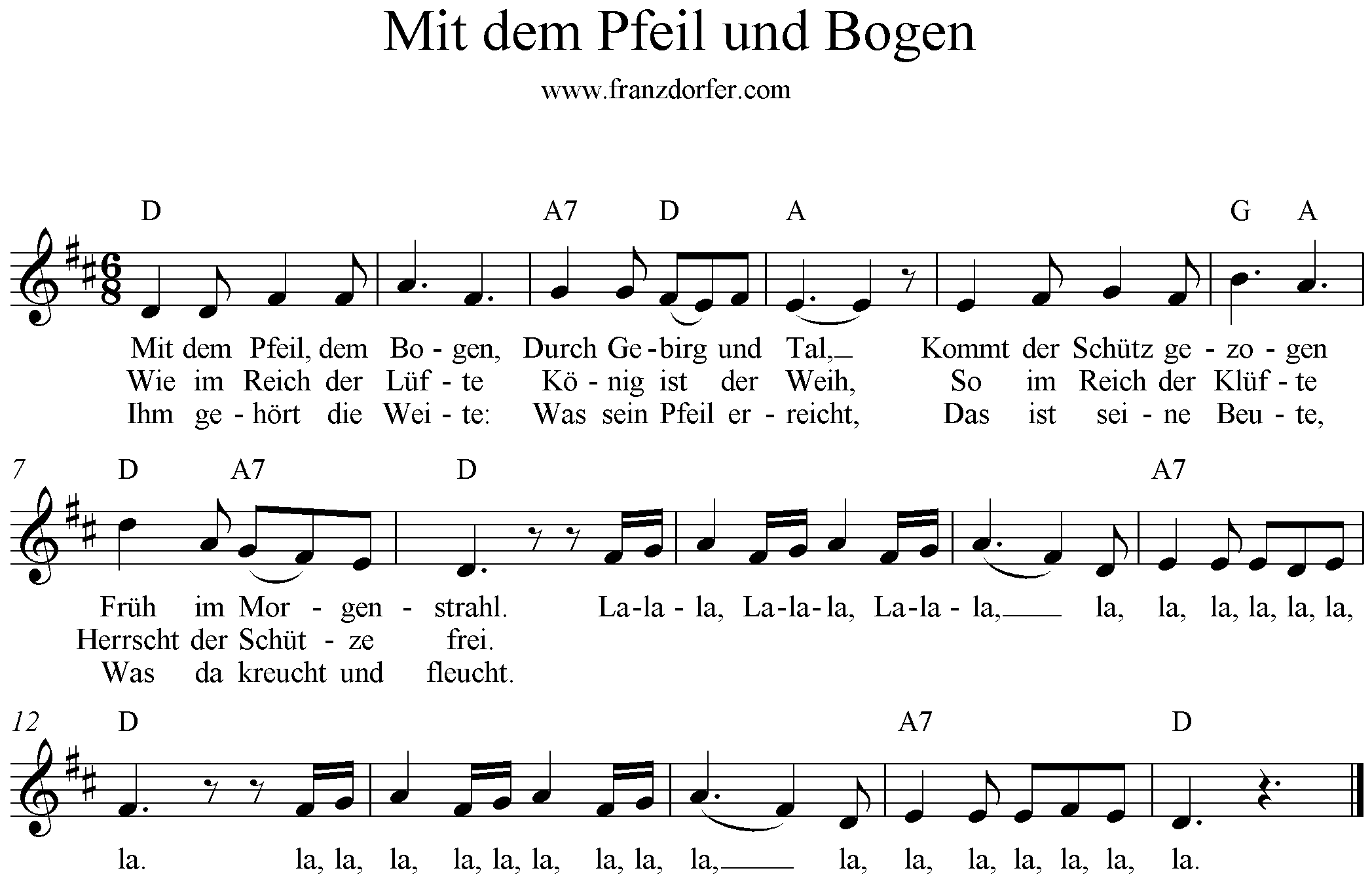 Noten Mit dem Pfeil und Bogen