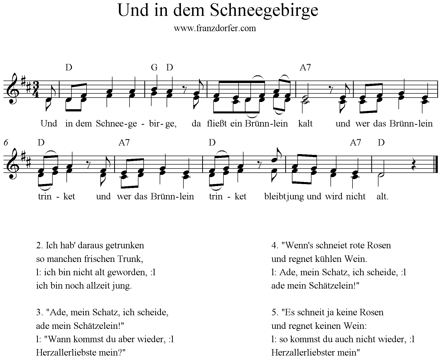 Noten Und in dem Schneegebirge