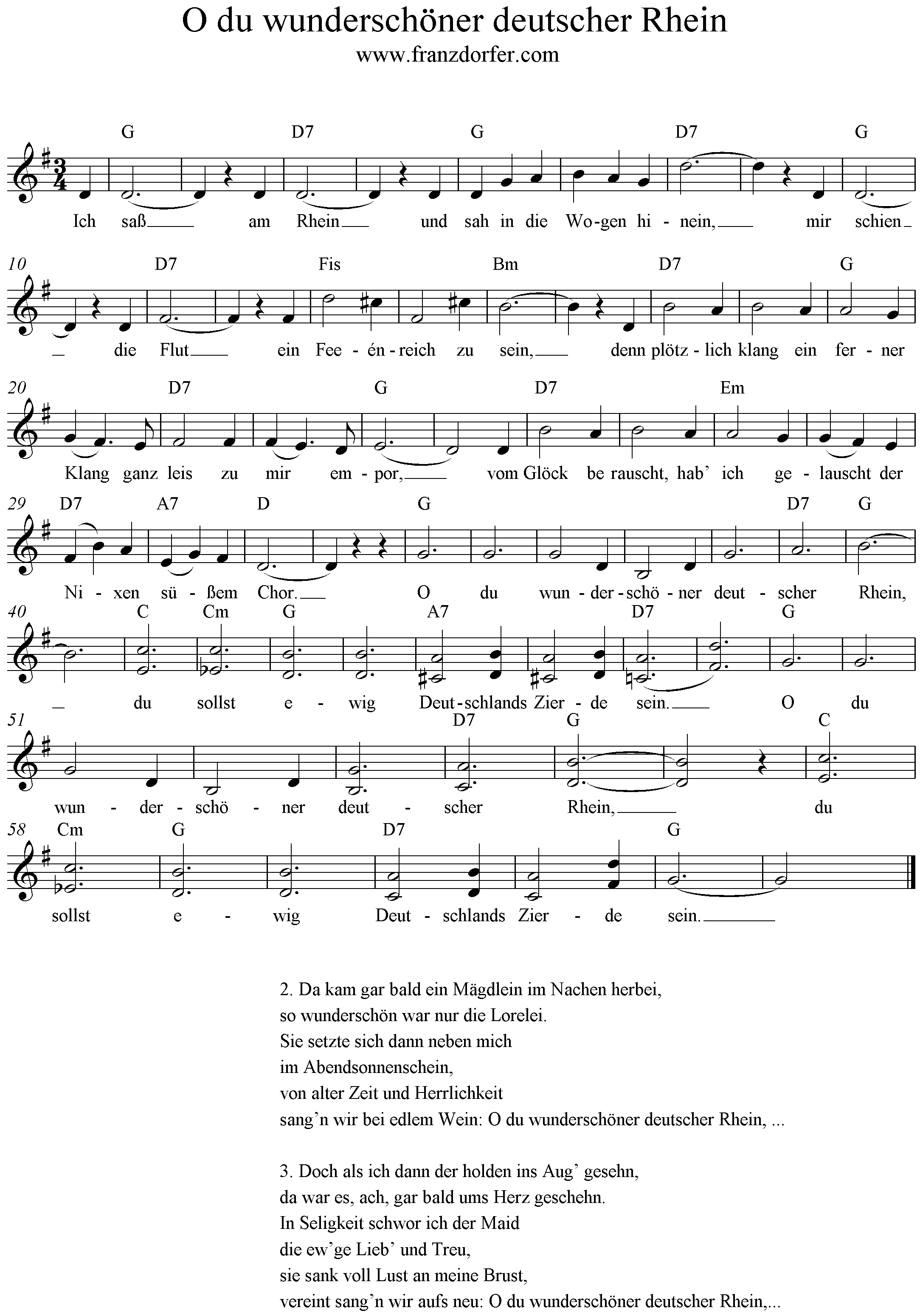 Noten O du wunderschöner deutscher Rhein