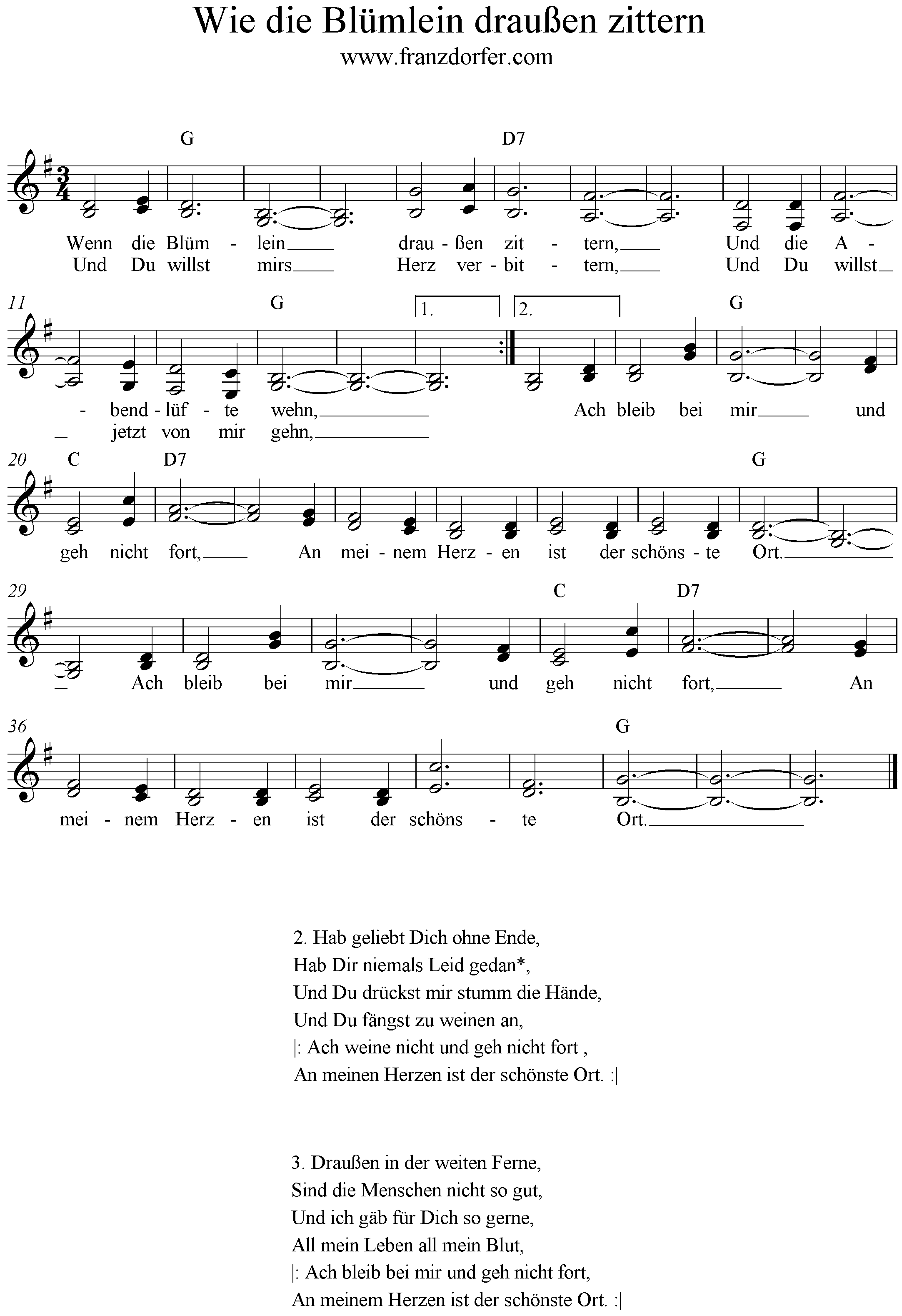 Noten Wie die Blümlein draußen zittern