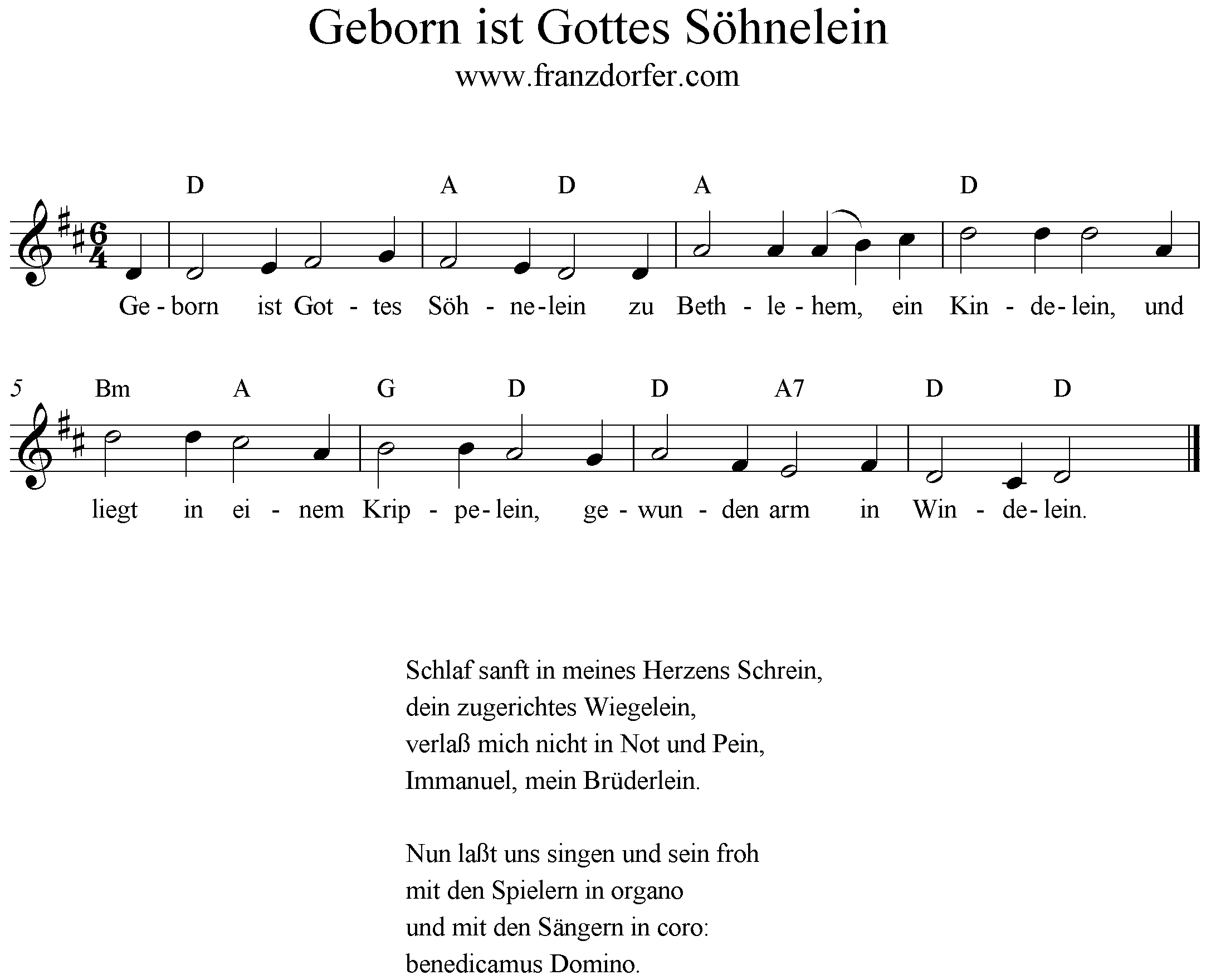 Noten Geborn ist Gottes Söhnelein