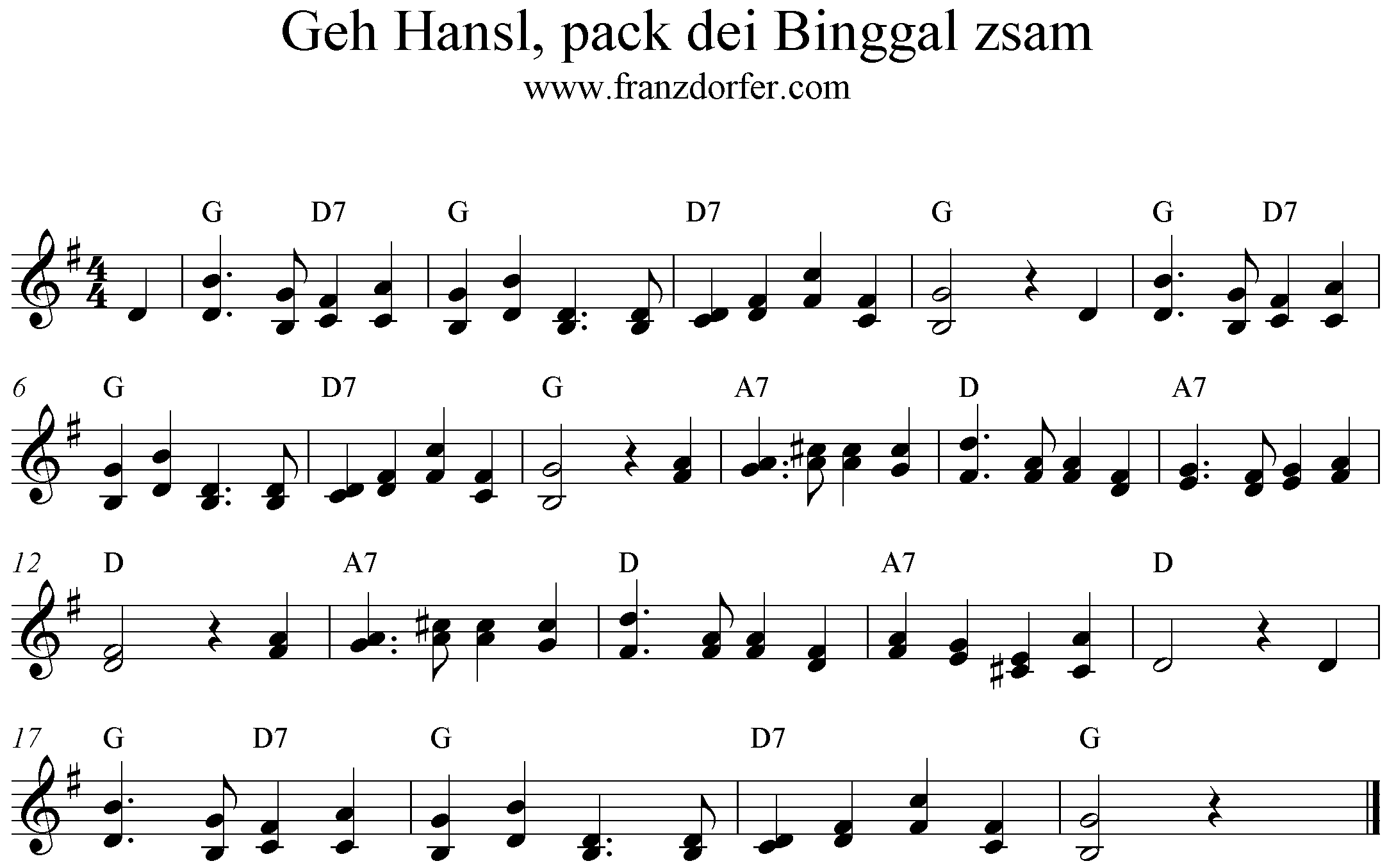 Noten Geh Hansl pack dei Binggal zsam