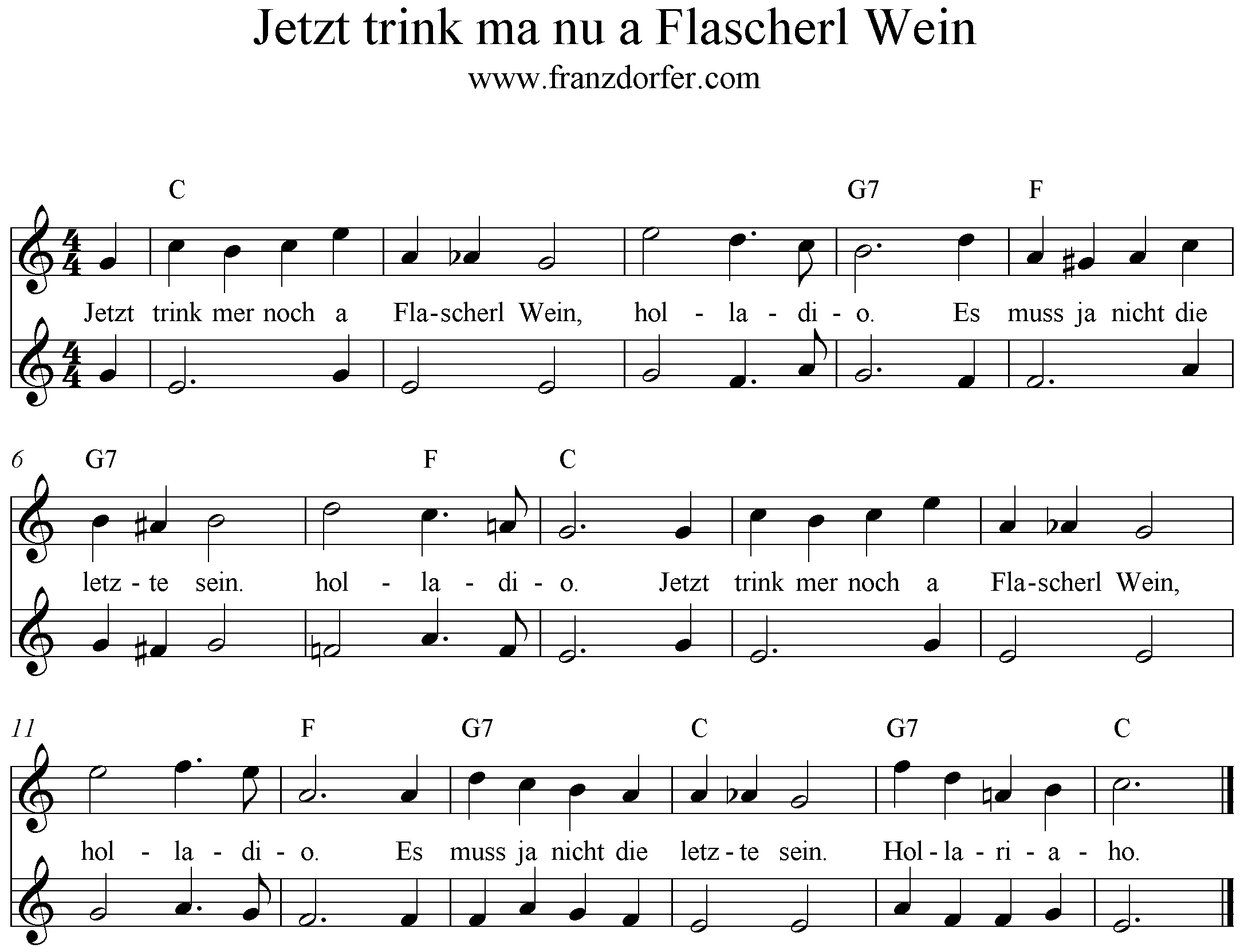 Noten Jetzt trink ma nu a Flascherl Wein