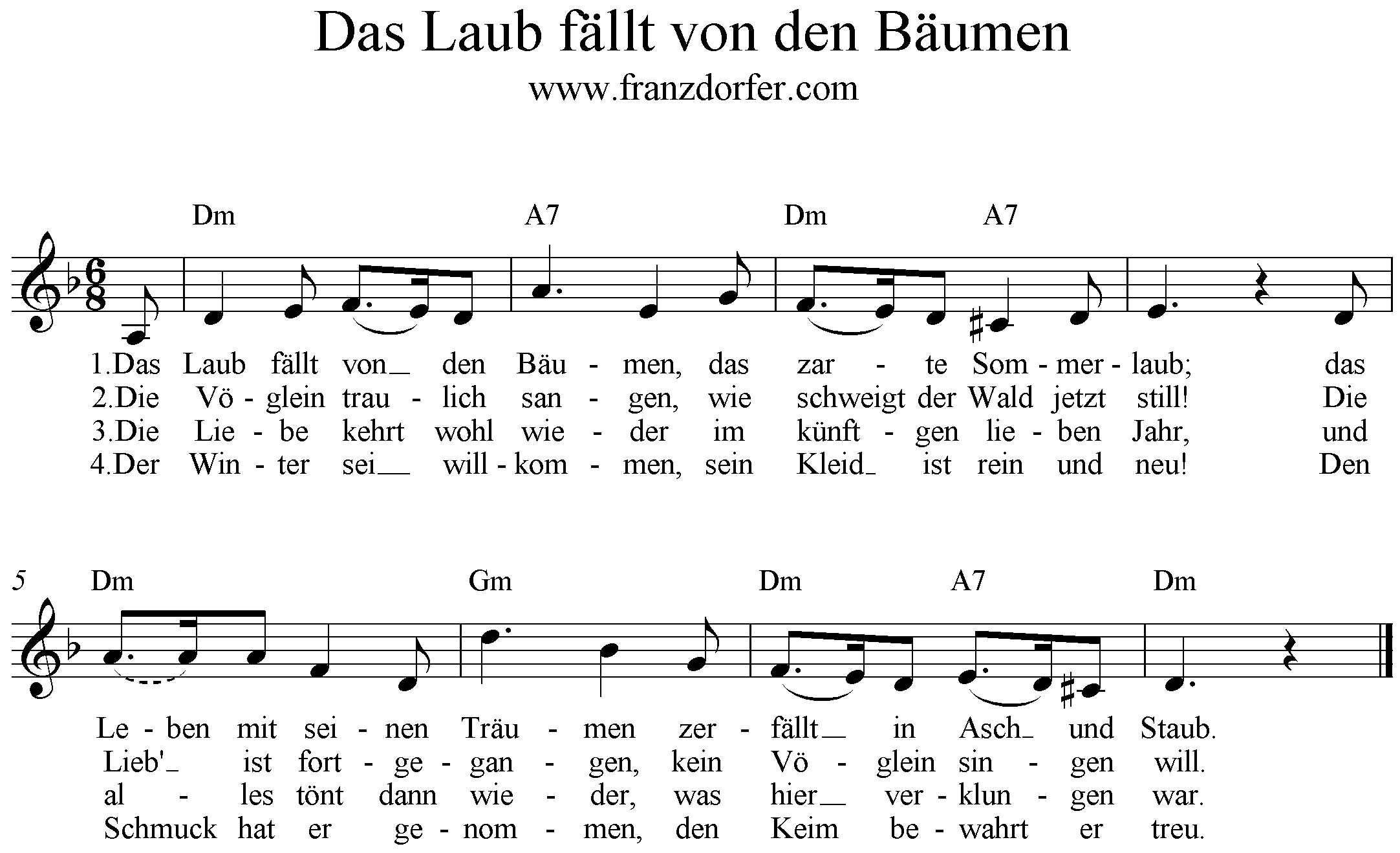 Noten Das Laub fällt von den Bäumen