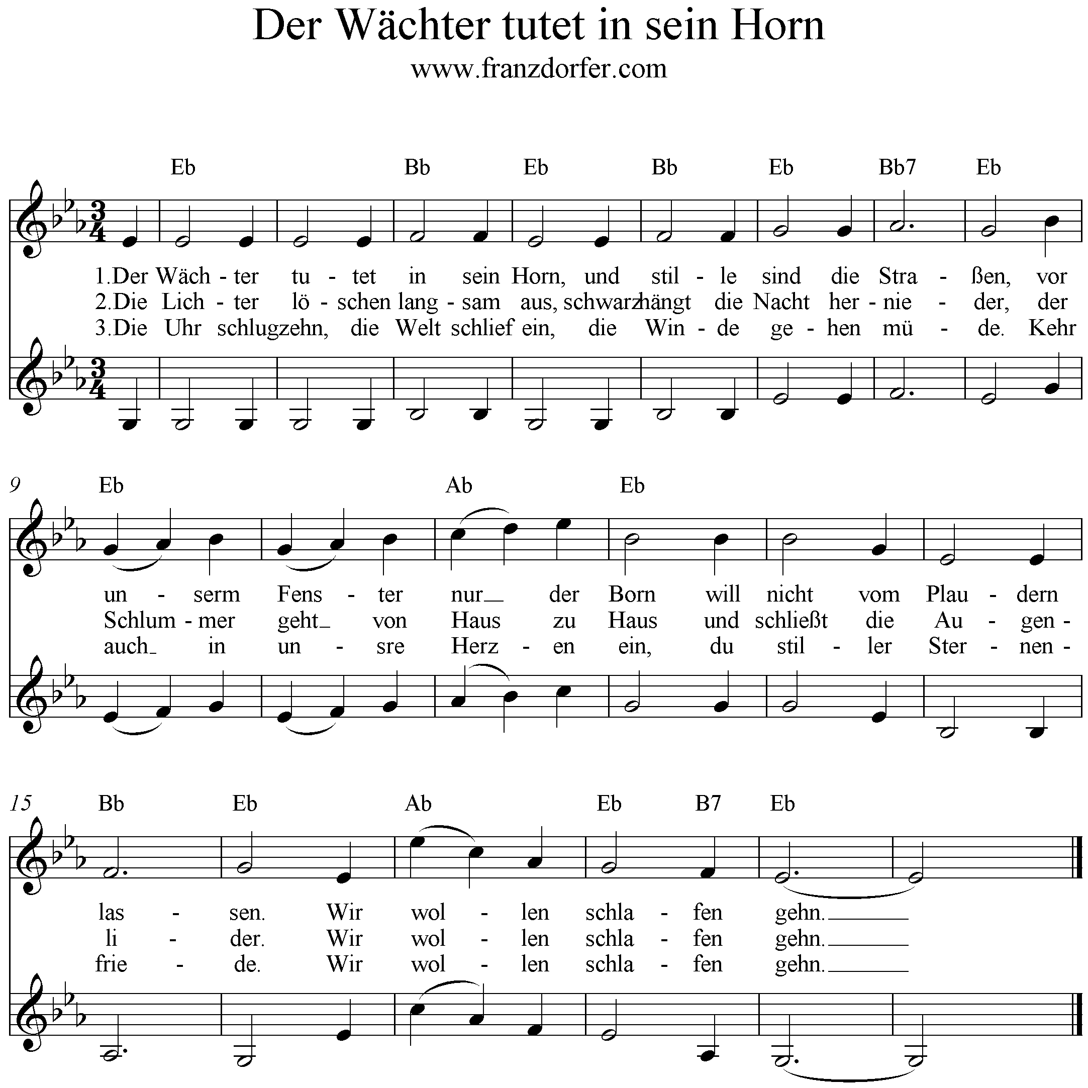 Noten Der Wächter tutet in sein Horn