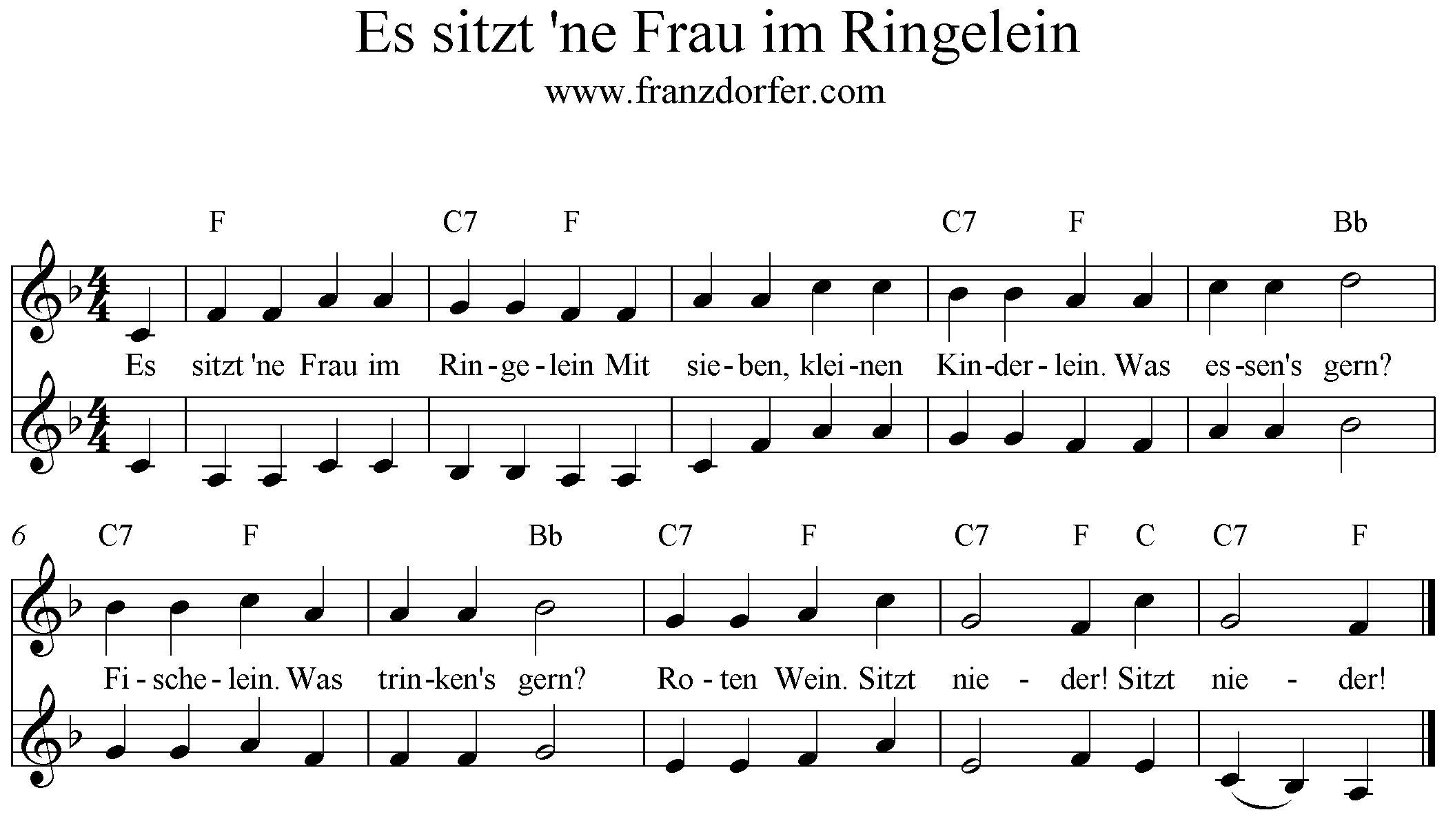 Noten Es sitzt ne Frau im Ringelein