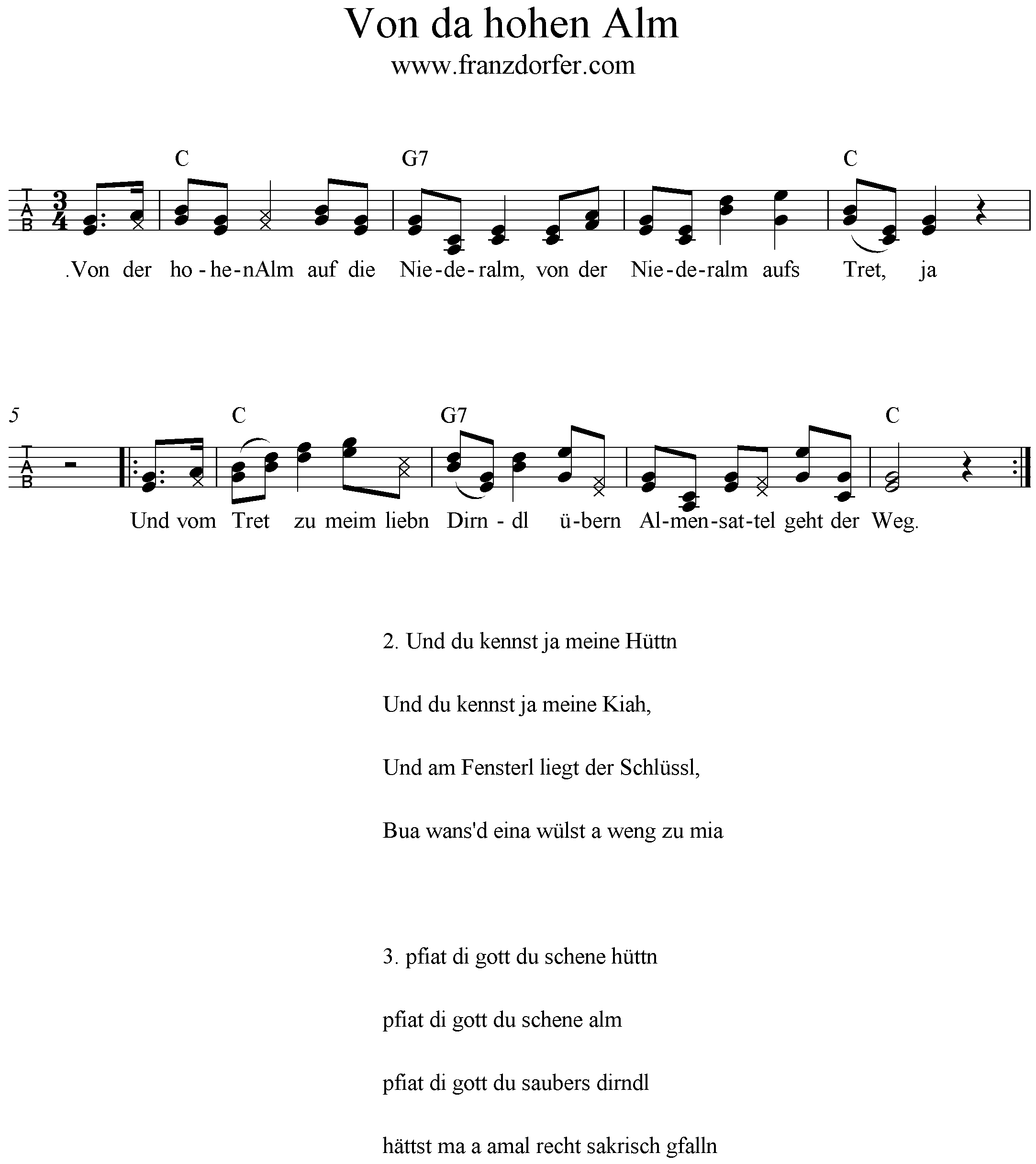 Griffschrift, Lied, Von da hohen Alm