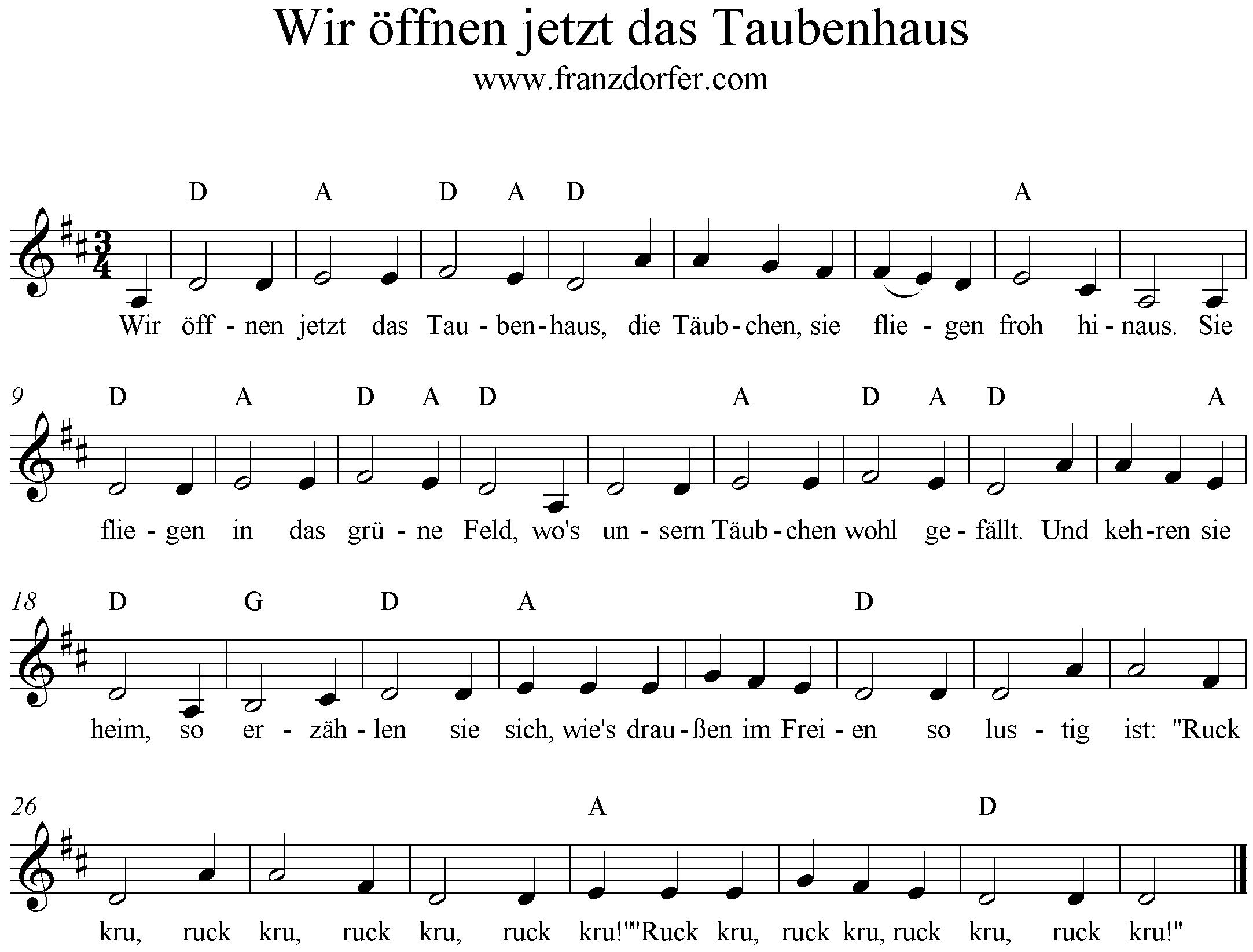 Noten Wir öffnen jetzt das Taubenhaus