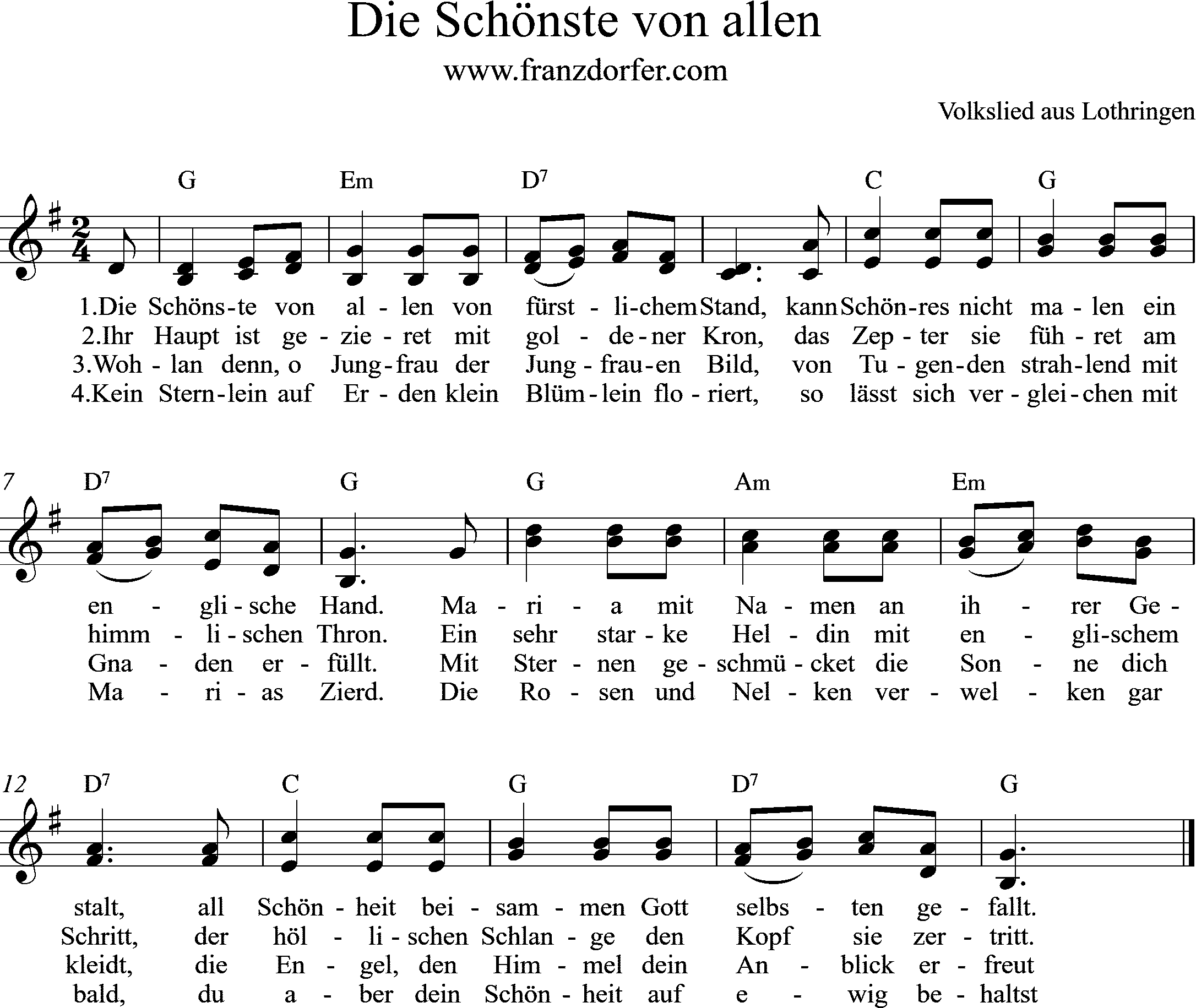 Noten. G-Dur, Die Schönsze von allen