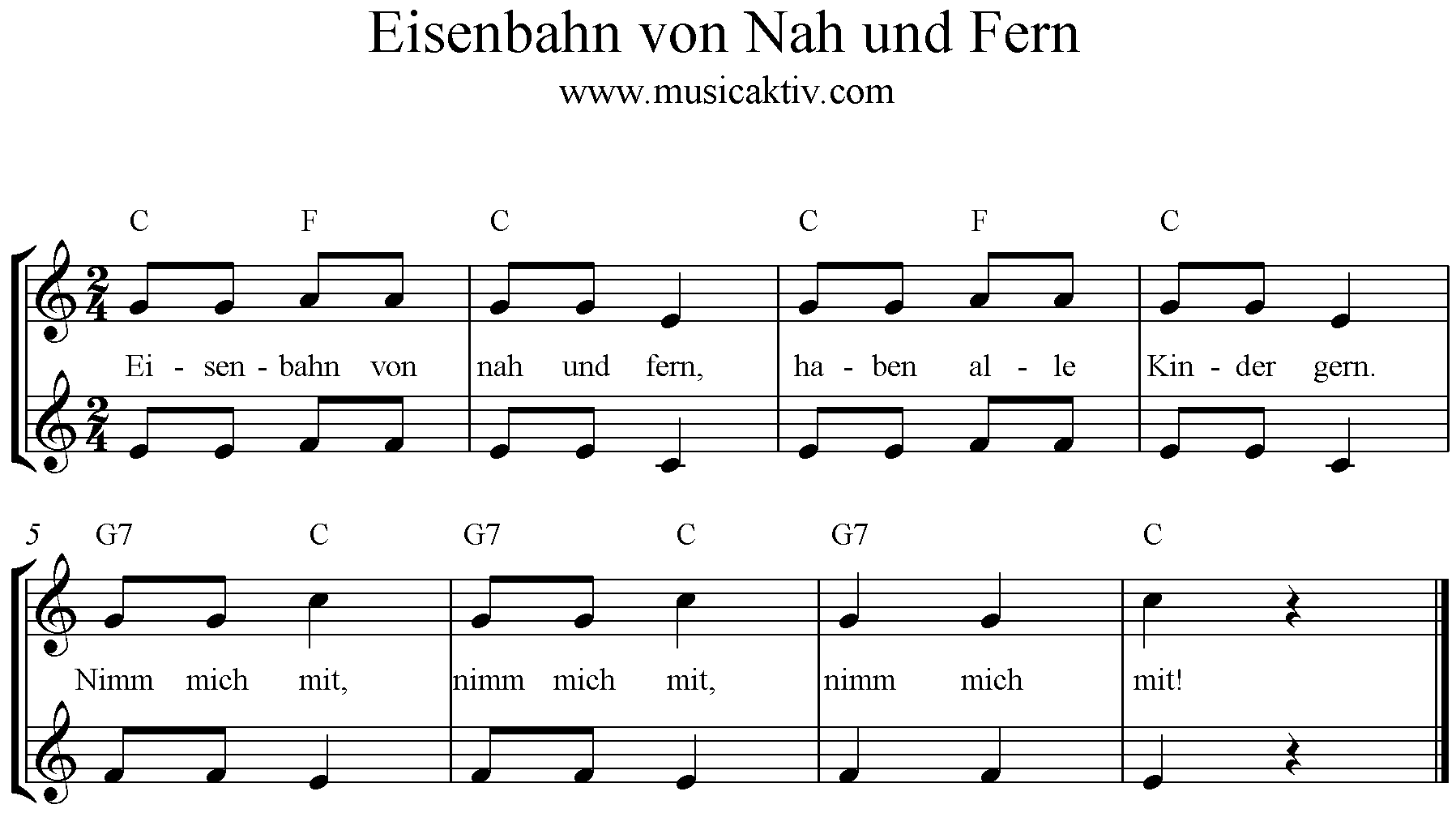 Noten 2 stimmig Eisenbahn von nah und fern