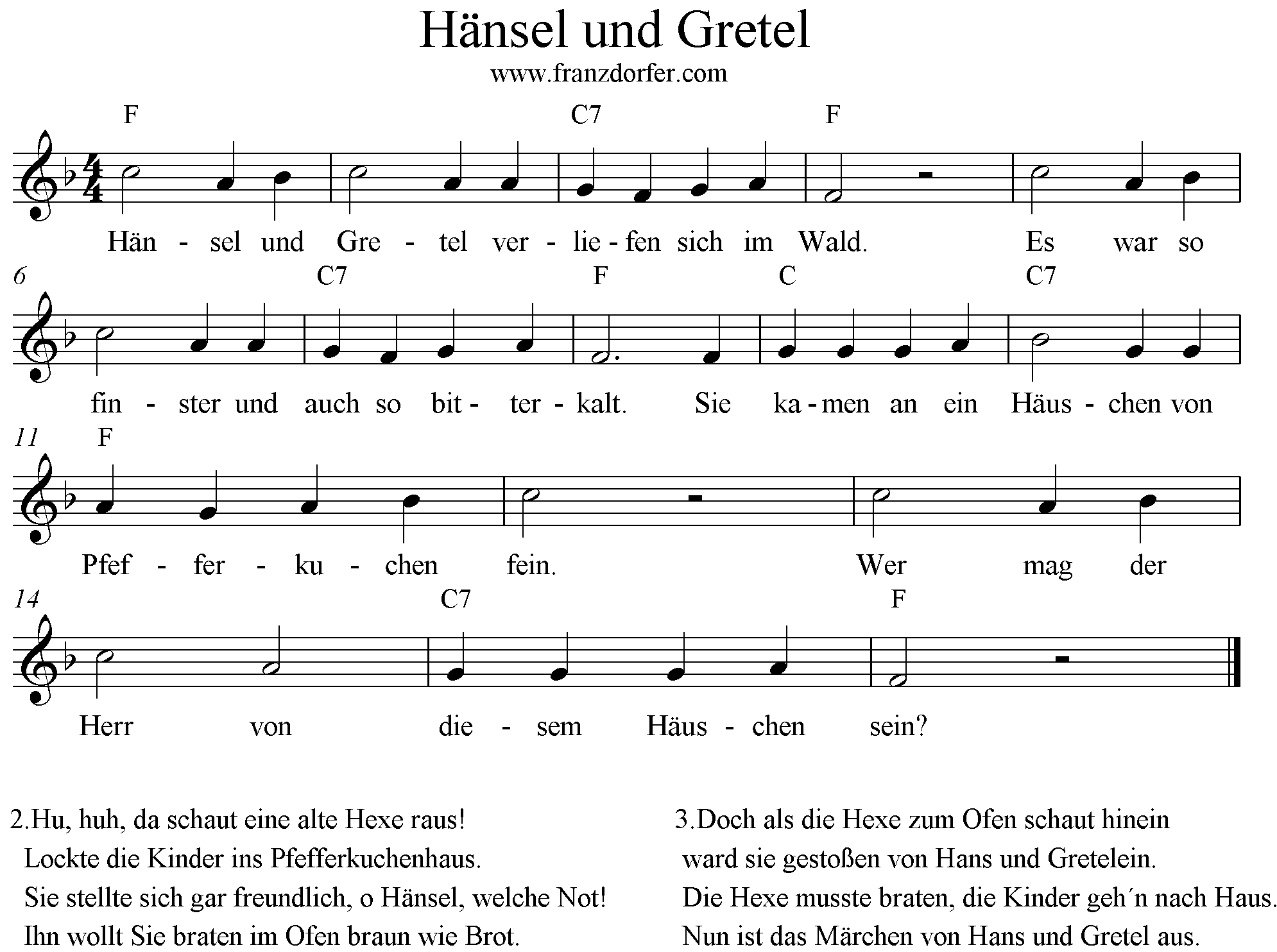 Noten Hänsel und Gretel