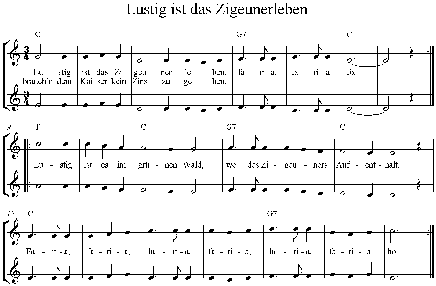 Noten Lustig ist das Zigeunerleben