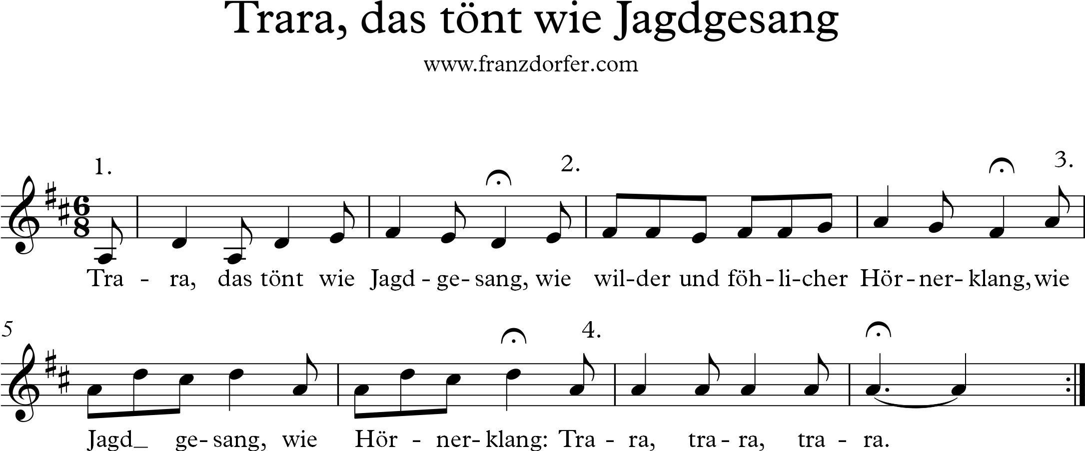 Noten Trara das tönt wie Jagdgesang