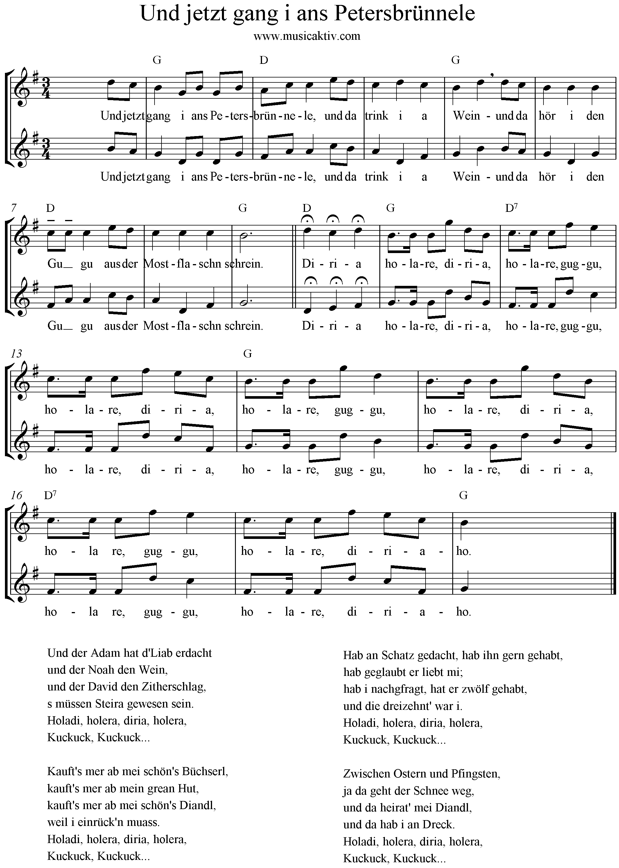 Noten Und jetzt gang i ans Peterersbrünnele